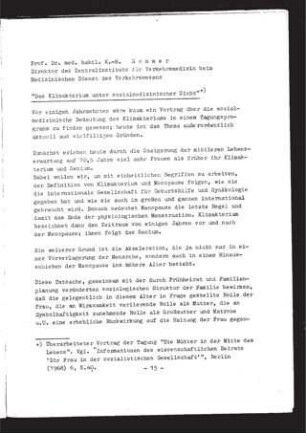 Das Klimakterium unter sozialmedizinischer Sicht