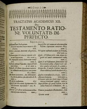 Tractatus Acadimicus XII. De Testamento Ratione Voluntatis Imperfecto.