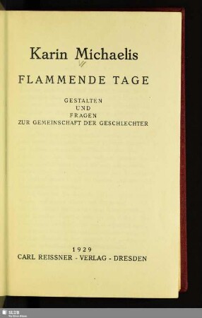 Flammende Tage : Gestalten und Fragen zur Gemeinschaft der Geschlechter