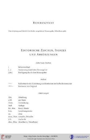 Editorische Zeichen, Indizes und Abkürzungen
