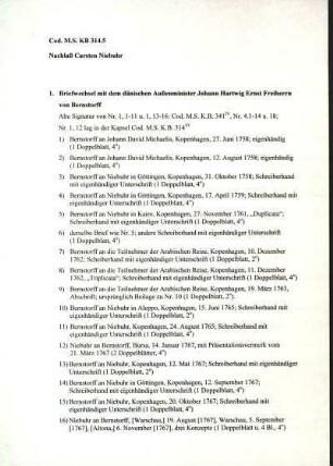 1. Briefwechsel mit dem dänischen Außenminister Johann Hartwig Ernst Freiherrn von Bernstorff