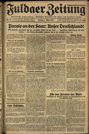 Erste Ausgabe vom Freitag, den 02. März 1934.