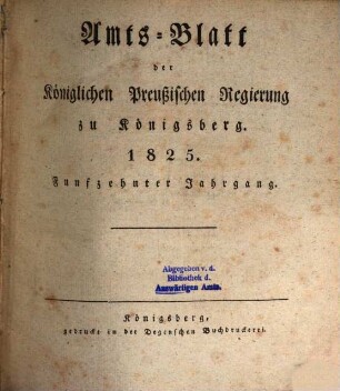 Amtsblatt der Preussischen Regierung zu Königsberg. 15. 1825