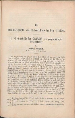 1. α) Geschichte der Methodik des geographischen Unterrichtes.