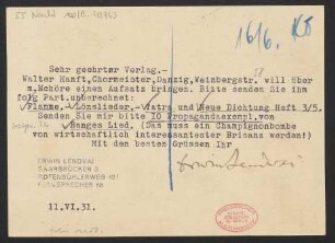 Brief an B. Schott's Söhne : 11.06.1931