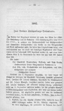 1682. Zwei Berliner Schützenkönigs-Prätendenten