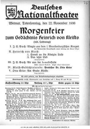 Morgenfeier zum Gedächtnis Heinrich von Kleists (125. Todestag)