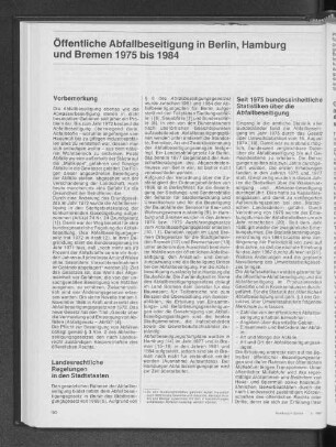 Öffentliche Abfallbeseitigung in Berlin, Hamburg und Bremen 1975 bis 1984