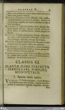 Classis XI. Plantae Flore Perfecto, Irregulari, Simplici, Monopetalo