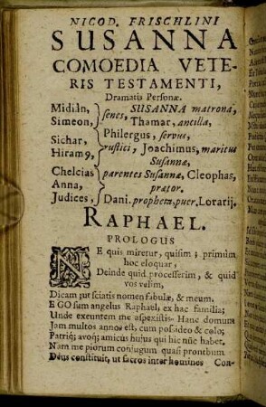 Nicod. Frischlini Susanna Comoedia Veteris Testamenti.