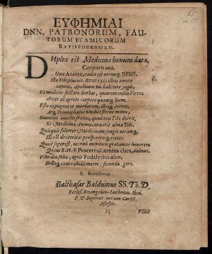 Euphemiai Dnn. Patronorum, Fautorum Et Amicorum Ratisbonensium