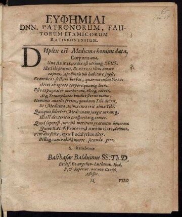 Euphemiai Dnn. Patronorum, Fautorum Et Amicorum Ratisbonensium