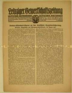 Mitteilungsblatt "Leipziger Gewerkschaftszeitung" u.a. zur deutschen Sozialversicherung