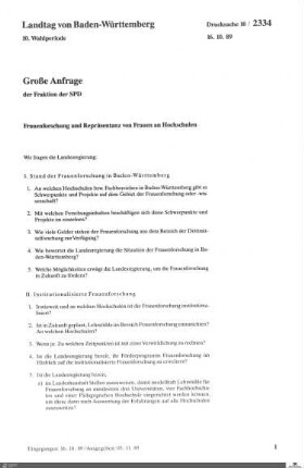 Anfrage der SPD: Frauenforschung und Repräsentanz von Frauen an Hochschulen