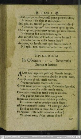 Epicedium In Obitum - - Senatoris Status et Intimi