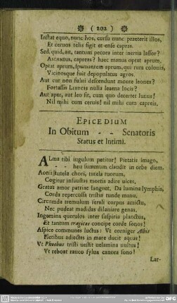 Epicedium In Obitum - - Senatoris Status et Intimi