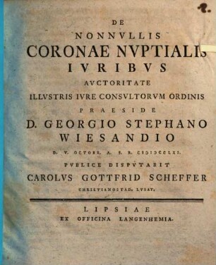 De Nonnvllis Coronae Nvptialis Ivribvs