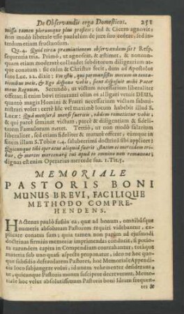 Memoriale Pastoris Boni Munus Brevi, Facilique Methodo Comprehendens.