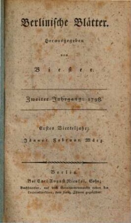 Berlinische Blätter. 2,1, 2, 1. 1798