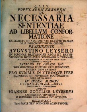 Popvlarem errorem de necessaria sententiae ad libellvm conformatione