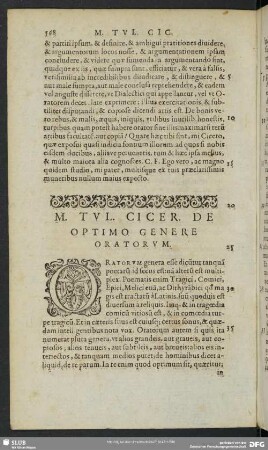 M. Tul. Cicer. De Optimo Genere Oratorum