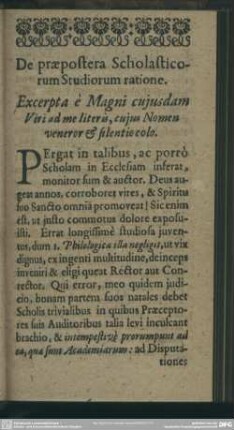 De praepostera Scholasticorum Studiorum ratione