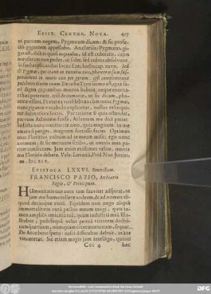 Epistola LXXVI. Bruxellam. Francisco Pazio, Archiatro Regio, & Principum.