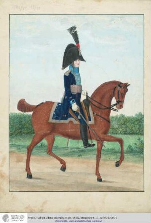 Abbildung Des Gros[s]herzoglich Hessischen Militair. [Tafel 9: Leib-Regiment; Subaltern-Offizier zu Pferd]. S.l.e.a. [ca. 1813/14]
