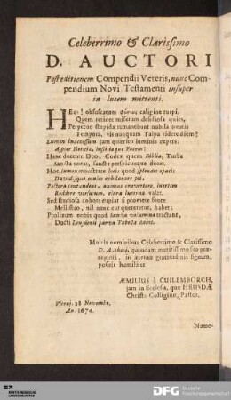Celeberrimo & Clarissimo D. Auctori...