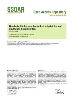 Handschriftliche seemännische Liederbücher auf deutschen Segelschiffen