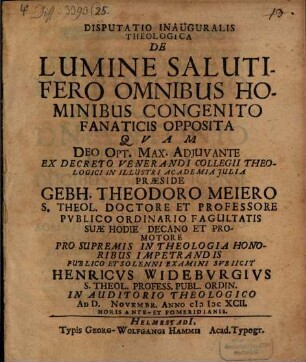 Disp. inaug. de lumine salutifero omnibus hominibus congenito