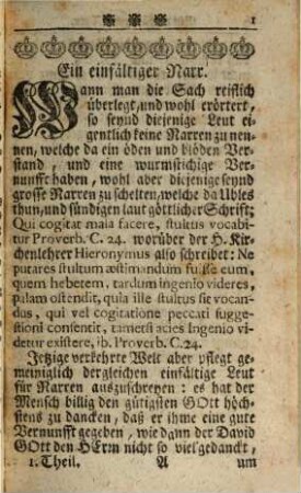 Wunderwürdiges gantz neu ausgehecktes Narren-Nest oder Curieuse Officin und Werckstatt mancherley Narren und Närrinnen, zu nützlicher und kurzweiliger Zeit-Vertreibung, sittlicher Lehr und Nachricht, 1. ... worinnen 24. Narren vorkommen
