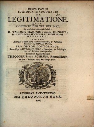 Disp. iur. inaug. de legitimatione