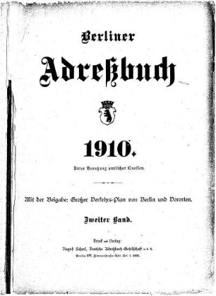 Berliner Adreßbuch 1910 Zweiter Band