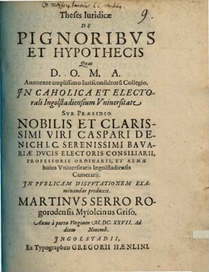 Theses Iuridicae De pignoribus et hypothecis