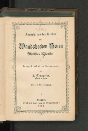 Auswahl aus den Werken des Wandsbecker Boten Matthias Claudius