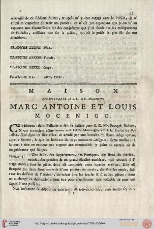 Maison appartenante à L.L.E.E. Messieurs Marc Antoine e Louis Mocenigo