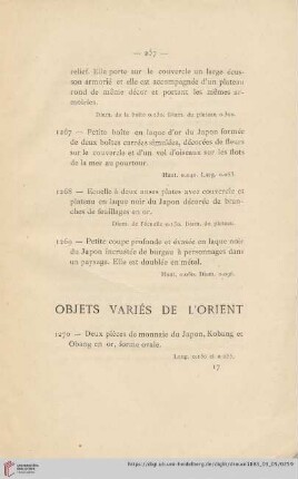 Objets Variés de l'Orient (Nr. 1270 - 1282)