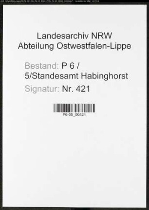 Sterberegister Standesamt Castrop-Rauxel Habinghorst