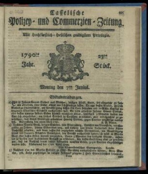 23tes Stueck, Montag den 7ten Junius. 1790