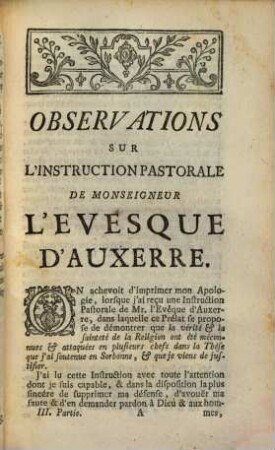 Apologie De Monsieur L'Abbé De Prades, 3. Suite De L'Apologie De Mr. L'Abbe De Prades, Ou Réponse A L'Instruction Pastorale de Mr. l'Evêque D'Auxerre