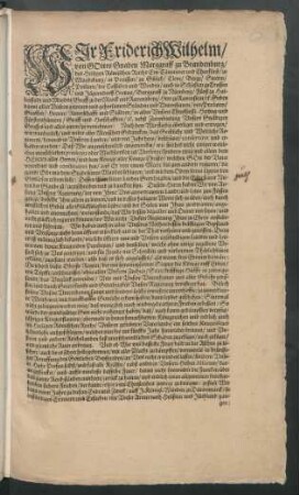 Wir Friderich Wilhelm/ von Gottes Gnaden Marggraff zu Brandenburg/ des Heiligen Römischen Reichs Ertz-Cämmerer und Churfürst/ zu Magdeburg/ in Preussen/ zu Gülich/ Cleve/ Berge/ Stettin ... : [Geben Gottorff den 22. Augusti Anno 1659.]