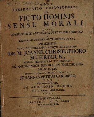 Diss. philos. de ficto hominis sensu morali