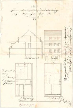 Reiffenstuel, Michael; München; Haus Hößer - Grundrisse, Teilansicht, Schnitt