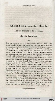 Anhang zum zweiten Bande. Antiquarische Analecten. Zweite Sammlung