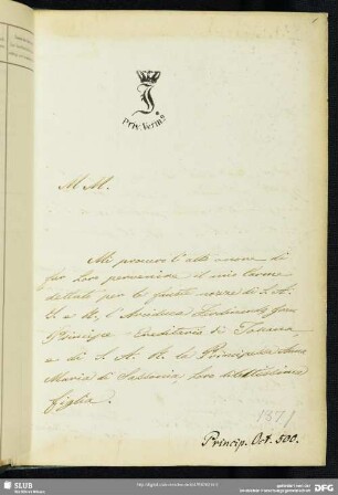 [Text:] Per le fauste nozze di Sua Altezza Imperiale e Reale lʼArciduca Ferdinando Gran Principe Ereditario di Toscana e di Sua Altezza Reale la Principessa Anna Maria di Sassonia