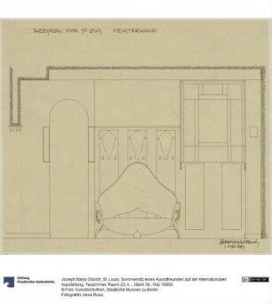 St. Louis, Sommersitz eines Kunstfreundes auf der internationalen Ausstellung, Teezimmer, Raum 23, Aufriss der Südwestwand