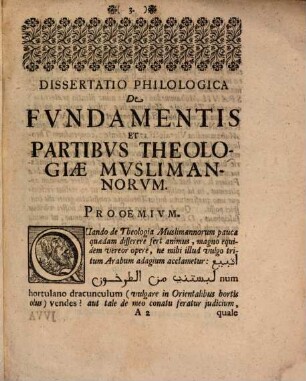 Dissertatio philologica de fundamentis et partibus theologiae Muslimannorum