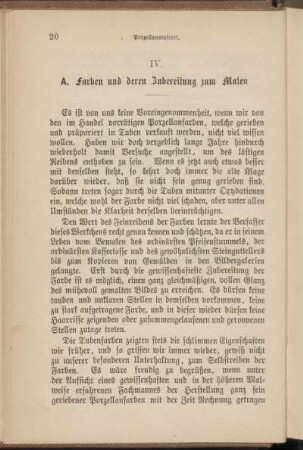 IV. A. Farben und deren Zubereitung zum Malen.