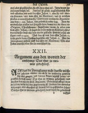 XXII. Argument aus den Worten der einsetzung/ Das thut zu meinem gedechtniß.